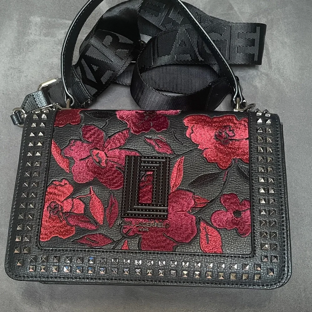 Karl Lagerfeld Black and Red Floral Crossbody Bag - Picture 1 of 16